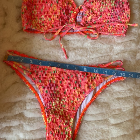 HOT 🔥 Floral Smocked front cut out drawstring bikini swimsuit ~ Small - Picture 6 of 6